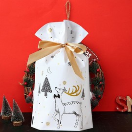 Christmas Bags - ADQUATOR 30 * 40 White Elk Christmas Bags,ADQUATOR Christmas Drawstring Bags for Christmas Party Xmas Gift Delivering Shopping Party Decoration