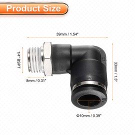 sourcing map 10pcs Push to Connect Tube Fitting 1/4" BSPT Male Thread x 10mm ID 90 Degree Pneumatic Quick Connect Air Fittings, Black