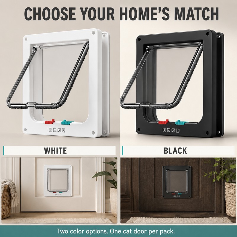 Cat Door with Clear Swing Flap & Brush Seal, 4-Way
