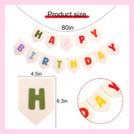 Felt Happy Birthday Banner - Rainbow Happy Birthday Bunting for Kids, Boho Birthday Decoration, Pastel Birthday Decor