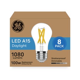 GE Ultra Bright LED Light Bulbs, 100 Watt Equivalent, Daylight, Ceiling Fan Clear A15 Bulbs (8 Pack)