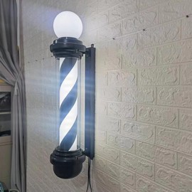 WEUMNV 35.4" Classic Barber Shop Swivel LED Light Barber Poles Outdoor, Barber Pole Rotating Illuminated Light Hair Salon Shop Beauty Sign,Red Blue White Stripes, Waterproof and Energy Saving