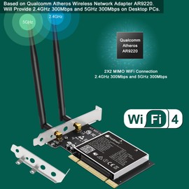 FebSmart Wireless N Dual Band 600Mbps (2.4GHz 300Mbps or 5GHz 300Mbps) PCI WiFi Adapter for Windows 11, 10, 8.x, 7, XP (32/64bit) and Windows Server Desktop PCs, PCI Interface WiFi Card (PCI-N600)