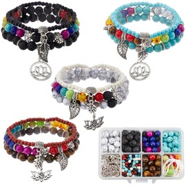 SUNNYCLUE 1 Box 4 Sets Bracelet Making Kits Bohemian Multi Layered Bracelets Tiger Eye Turquoise Jasper Howlite Gemstone Bead Stone Spacer Beads for Jewellery Making Kits Adults DIY Craft Supplies