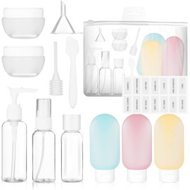 13 piezas Juego de botellas de viaje, Botellas de viaje a prueba de fugas para artículos de aseo aprobados por la TSA,con etiqueta recipientes para viaje,sin BPA,kit de viaje recargable (Blanco)