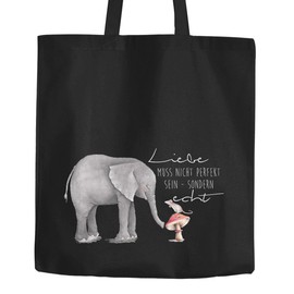 Moonworks® Jute Bag Love Must Not Be Perfect But Real Elephant Mouse Gift Bag Cotton Bag Fabric Bag Carry Bag Moonworks® Black 2 Long Handles