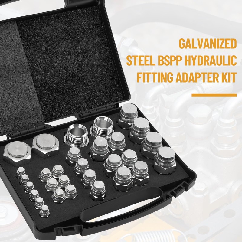 Venussar 56 Pcs BSPP Cap and Plug Kit, Hydraulic Cap