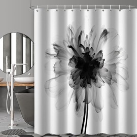 TIYAANDSY Abstract Flower Shower Curtain for Bathroom, Black and White Floral Boho Shower Curtain Set, Minimalism Transparent Fabric Modern Waterproof Bathroom Decor with 12 Hooks 72x72in YLATY2609