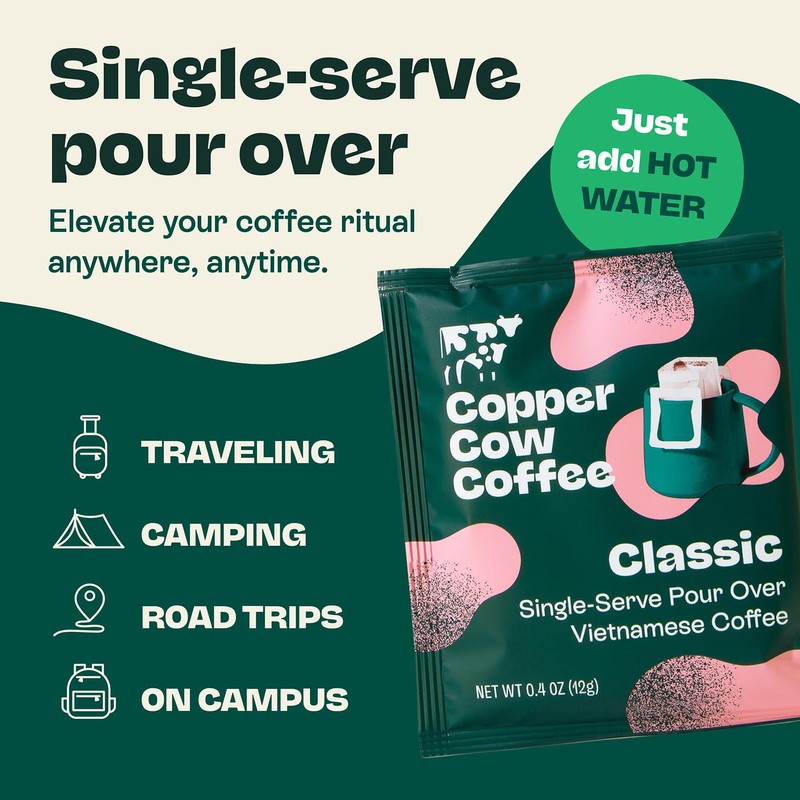 Copper Cow Coffee Premium Pour Over Single-Serve Vietnamese Coffee Pouches