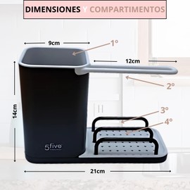 3 in 1 ABS Plastic Easy to Clean Sink Organizer – Sink Scourer Holder with Compartments and Hanger Scourer Sink – Kitchen Sink Organizer Black and White (Black)