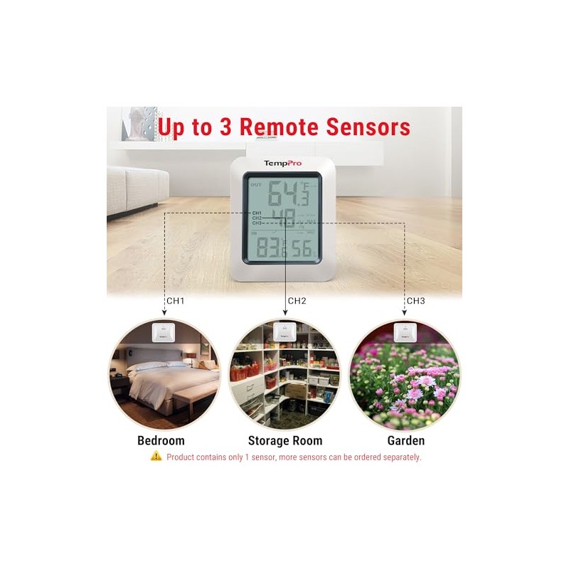 TempPro TP60B Termómetro digital para interiores y exteriores, monitor de
