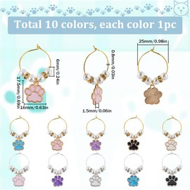 SUNNYCLUE 1 BOX 10PCS Enamel Dog Wine Glass Charms Cute Drink Charms Alloy Colorful Cat Paw Drinks Markers Charms Identifiers Tags for Gathering Wedding Holiday Gift Party Favor Drinks Decor Supplies