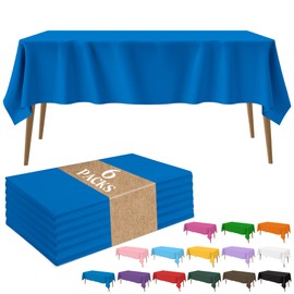 Blue Table Cloth Plastic Premium 6 Pack Thick Blue Disposable Tablecloth Graduation Tablecloths Rectangular 54"x108" Plastic Table Covers for Business Banquet Picnic Camping Birthday Party Table Cloth