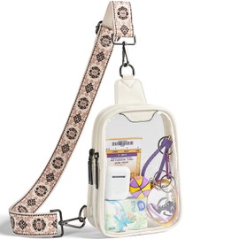 LATMAP DOUBLE ZIPPER Clear bags Stadium Approved Crossbody Sling Bag Fanny Pack Purses for Women Men Belt bag for Stadium Events,Beige