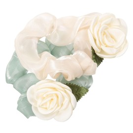 SAFIGLE Set of 2 White Rose Hair Ties Hair Accessories Elastic Ponytail Holders Perfect Present for Your Loved Ones