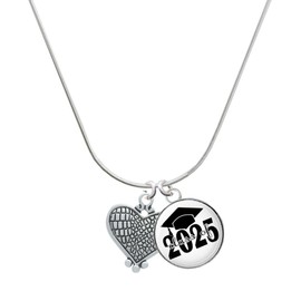 Delight Jewelry Antiqued Snake Print Heart Script Class of 2025 Dome Charm Necklace, 18"