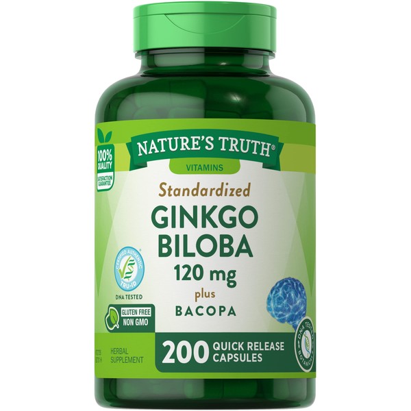 Nature's Truth Ginkgo Biloba 120mg | Plus Bacopa | 200 Quick Release Capsules | Standardized Extract | Non-GMO and Gluten Free Supplement