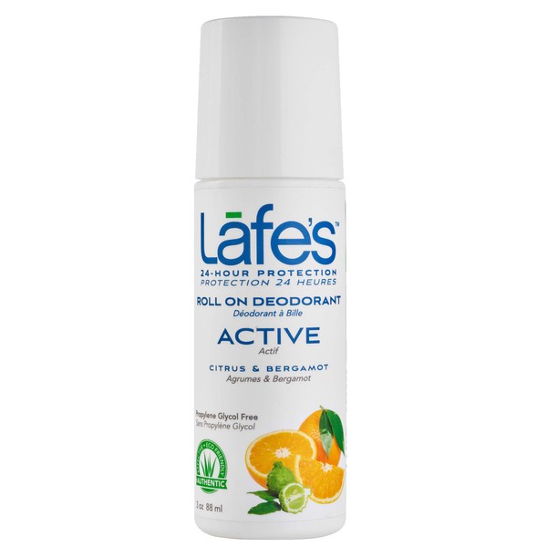 Lafe's Natural Deodorant | 3oz Roll-On Aluminum Free Natural Deodorant for Men & Women | Paraben Free & Baking Soda Free with 24-Hour Protection | Citrus & Bergamot - Formerly Active | Packaging May Vary