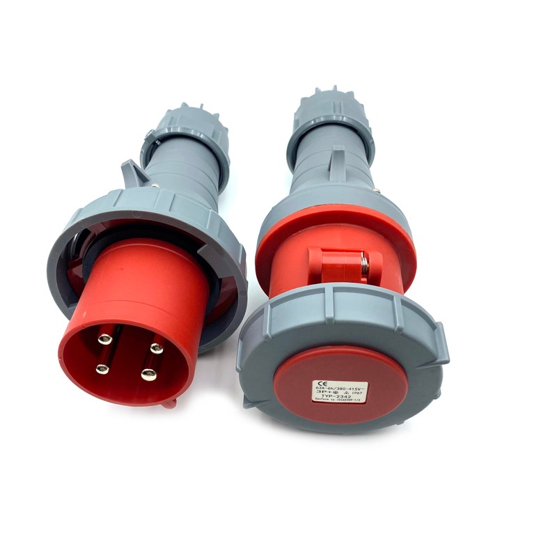1Set Waterproof Industrial Connector Plug Socket, 4Pin 63A 380V-415V 3P+E