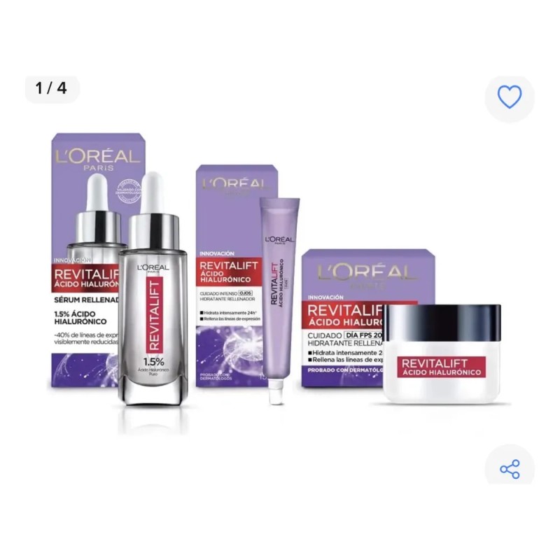 Kit Loréal Revitalift Ácido Hialurónico Suero + Crema + Ojo