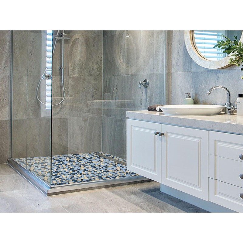 Elephantile Shower Floor Pebble Tile Blue Mosaic Tiles for Bathroom