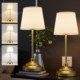 Cordless Table Lamp, 2 Packs Gold Rechargeable Desk Lamp with 6000mAh Battery Operated,Bedside Lamps for Night Stands, 3 Color Stepless Dimmable Light for Dining Room, Bedroom, Bar, Night Light