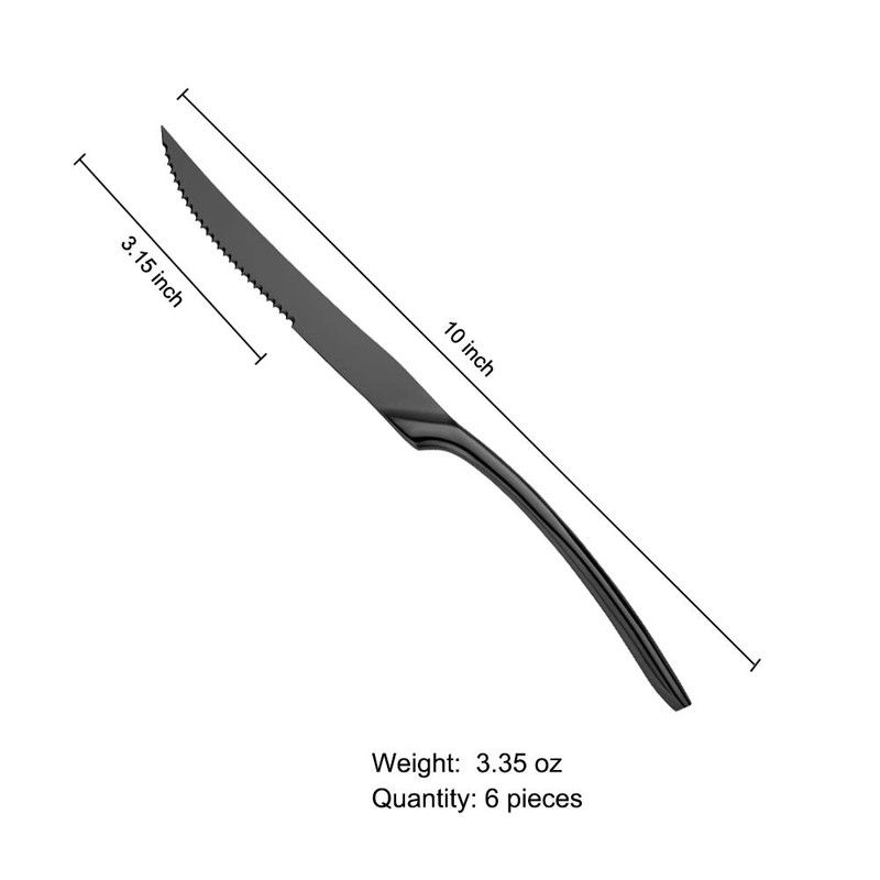 Lemeya Stainless Steel Black Steak Knives Set of 6,Forge Steak