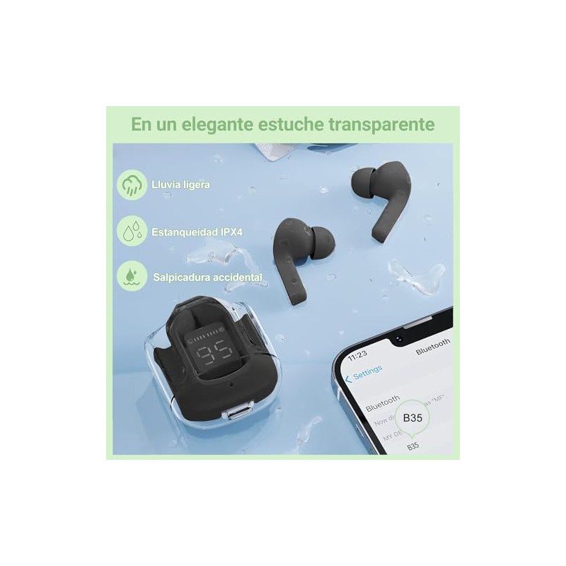 Auriculares Bluetooth inalámbricos, mini auriculares Bluetooth, auriculares intrauditivos, IPX4 resistente
