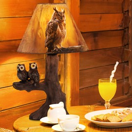 TOCHIC Farmhouse Table Lamp for Bedroom Brown Owl Bedside Side Table Lamp Dimmable Vintage Lamp with Parchment Lamp Shades 16.4“H Faux Wood Desk Lights for Living Room,Night Stands,Foyer,Office
