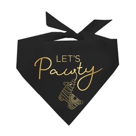 Let's Pawty! Metallic Printed Dog Bandana | 100% Cotton Adjustable Triangle | Birthday Pawty | Party Theme | Celebration Supplies | Photoshoot Prop |Black, Gold Foil (1323)