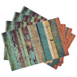 Vintage Colorful Wooden Placemats Set of 4, Placemats Dining Table Mat Set,12x18 Washable Stain Resistant Wipeable Cloth Placemat for Kitchen Buffet Parties