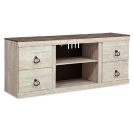 Signature Design by Ashley Willowton Shabby Chic Large TV Stand up to 60" with 3 Shelves and Fireplace Option, White