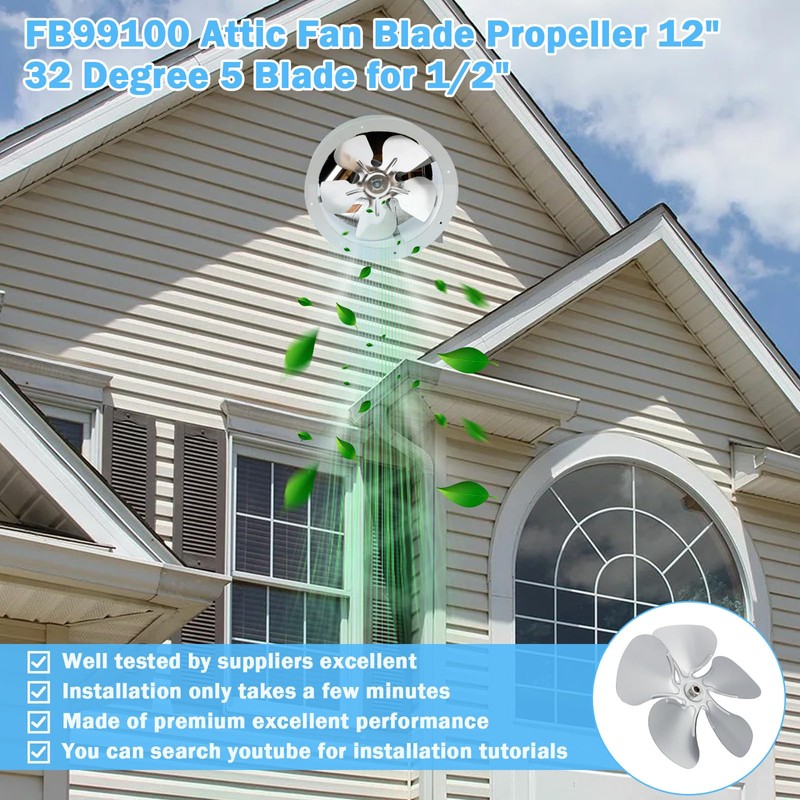 FB99100 Attic Fan Blade Propeller 12" 32 Degree 5 Blade