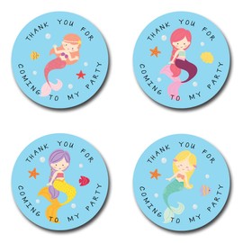 40mm Mermaid Thank You For Coming To My Party Round Stickers for Party Bags & Sweet Cones (48 x Stickers)