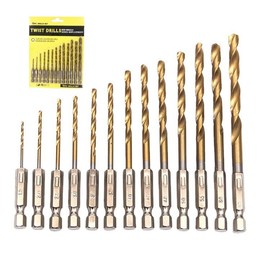 NestNook 13 Piece Titanium Twist Drill Bit Set - High-Speed Steel Hex Shank Drill Bits for Wood, Plastic, 1.5mm-6.5mm