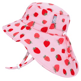 [JAN & JUL] Girls Quick Dry Cute Sun Hat with Neck Flap for Swimming 50+ UPF UV Protection for Toddlers (M: 6-24 Months, Pink Strawberry)