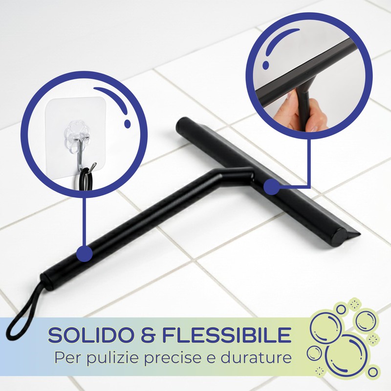 Tergivetro per doccia Nero 21x20,8 cm con Supporto da Parete