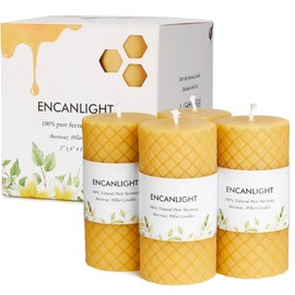 2x4 inch Beeswax Candles, Natural Bees Wax Pillar Candles Set of 4, Diamond Big Candle - Smokeless, Dripless and Non Toxic, 35-40 Hours Long Burning Time for Home Decor, Dinner, Party