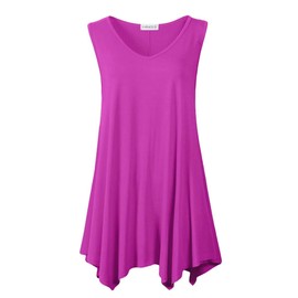 LARACE Camisetas sin mangas para mujer, cuello en V, tallas grandes, túnica asimétrica, ropa de verano, Fucsia, 3x
