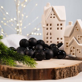 Plastic Christmas Baubles Black - Pack of 24 Diameter 3 cm Decorative Baubles Christmas Tree Decoration Mix Matt Shiny Glitter