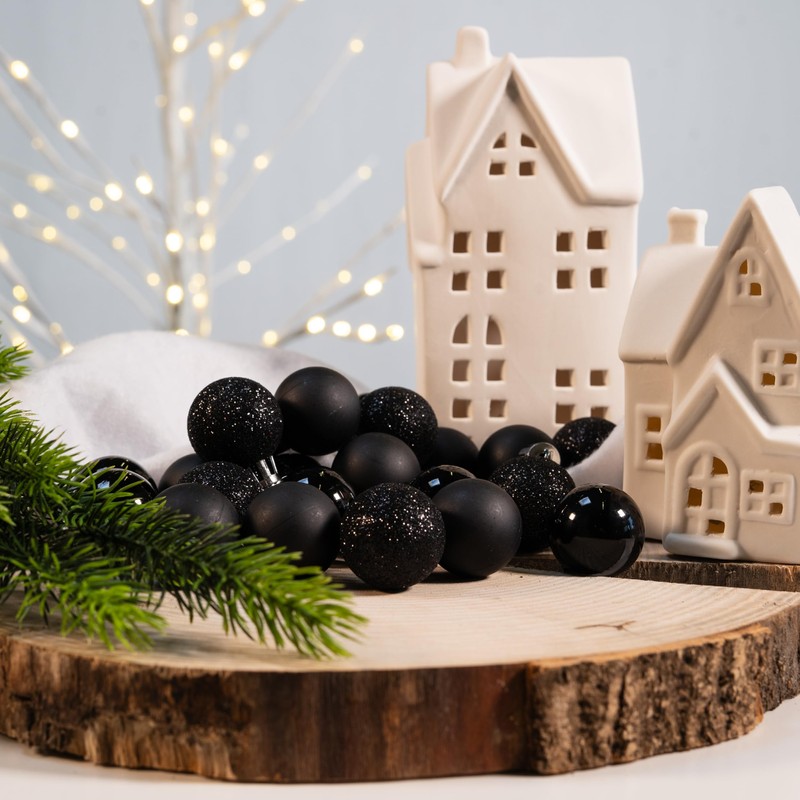 Plastic Christmas Baubles Black - Pack of 24 Diameter 3