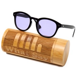 What Say Color Lenses, Sunglasses, Clear Lenses, Date Glasses, 10 Colors, Boston Frame, Asian Fit, Trend, UV400, Men's, Women's, Soft & Hard Case Included (Purple Lenses)