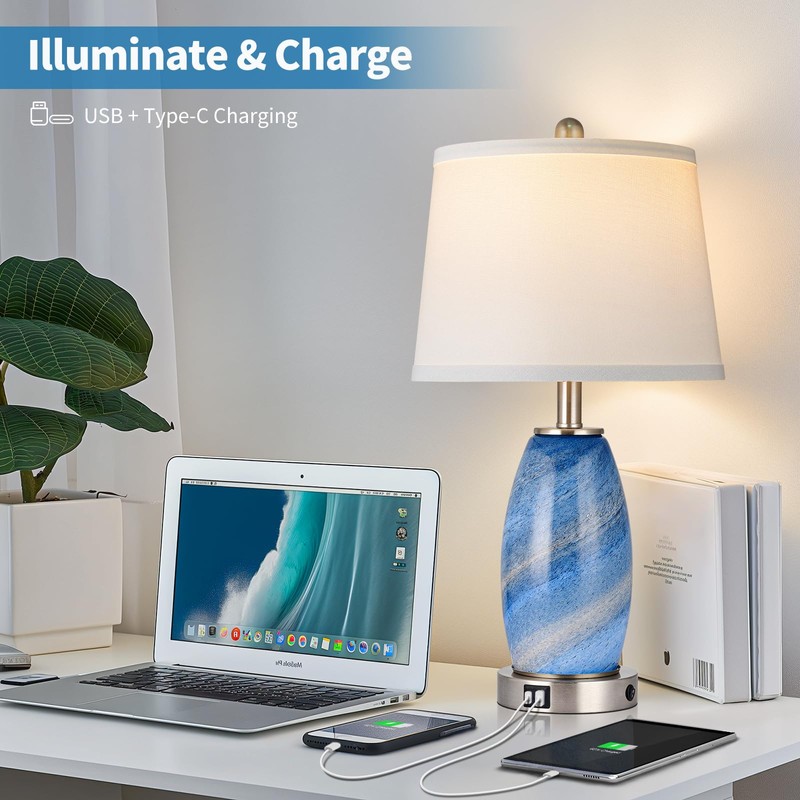Blue Lamp for Bedroom & Bedside with 3-Way Lighting Modes