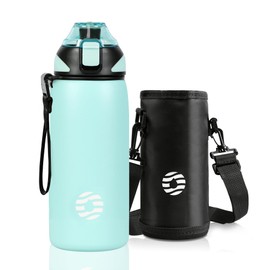 FJbottle Water Bottle, 20.3 fl oz (600 ml), Vacuum Insulated, Includes Strap, One-Touch, Thermal, Cold, Easy to Wash, Wide Mouth, Stainless Steel Bottle, Water Bottle Cover, Includes Cleaning Sponge