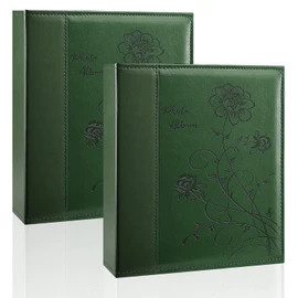 Artmag Photo Album 8x10 2 Packs Clear Pages Leather Cover Slide in Album Each Holds 52 Vertical 8x10 Photo Album Scrapbook Picture Artwork or Postcards Storage (Dark Green)