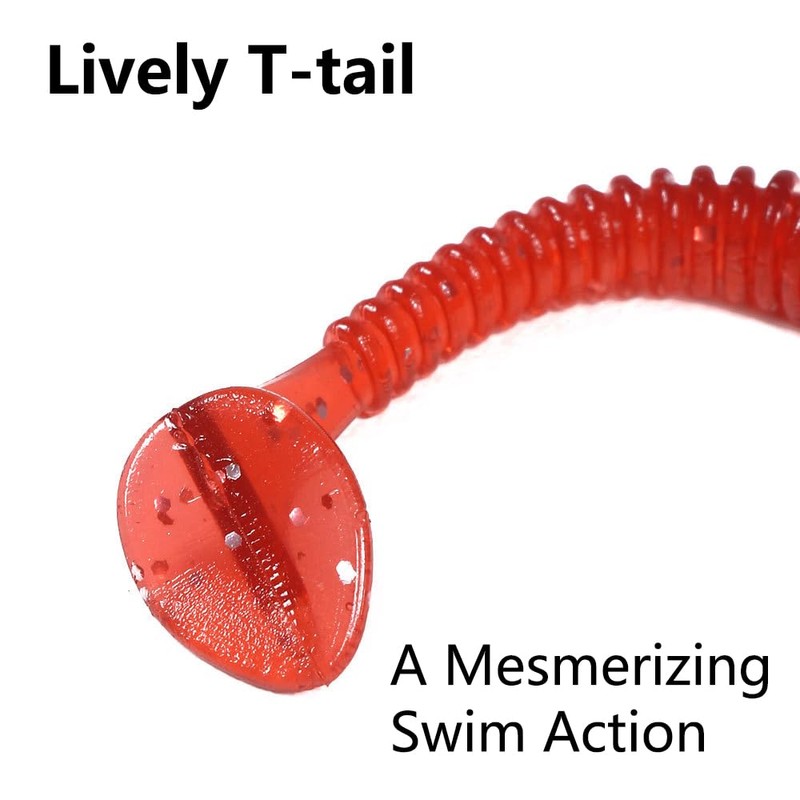 50Pcs Luminous White Soft Plastic T-Tail Grub Worm Baits Fishing