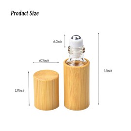AUHOKY 12Pcs Bamboo Roll on Bottles for Essential Oils, Portable Massage Oil Bottle with Stainless Steel Roller Ball, Reusable Travel Perfumes Sample Lip Gloss Container (1 Opener) (5ML)