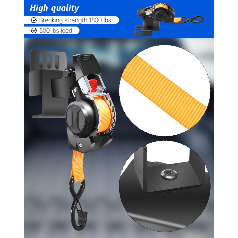 2 Pcs Dual-Pivot Retractable Truck Bed Ratchet Straps, Multi-Angle Rotation