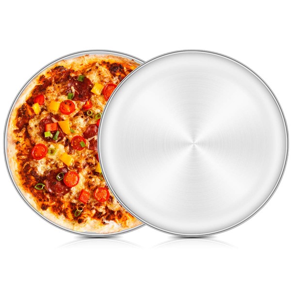 Pizza Baking Tray Set of 2, HaWare 12 inch Stainless Steel Pizza Pan Oven Tray, Round Baking Sheet, Less-Stick, Non Toxic & Healthy, Heavy Duty & Dishwasher Safe
