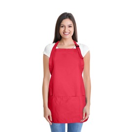 DALIX Apron Commercial Restaurant Home Bib Spun Poly Cotton Kitchen Aprons (3 Pockets) in Red 2 Pack